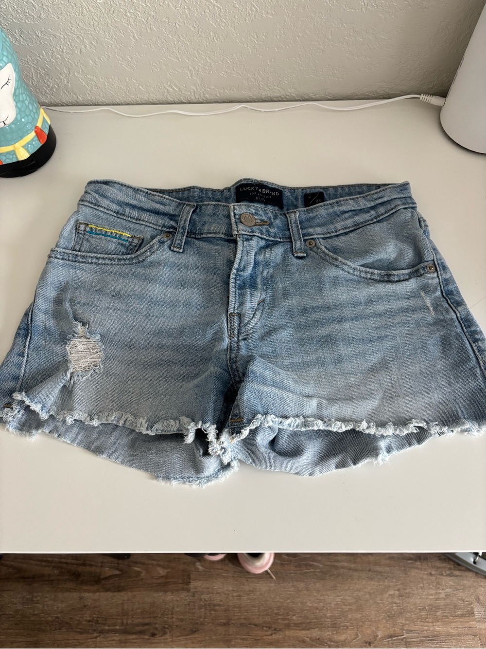 Lucky Brand Faded Light Blue Denim Frayed-Hem Shorts